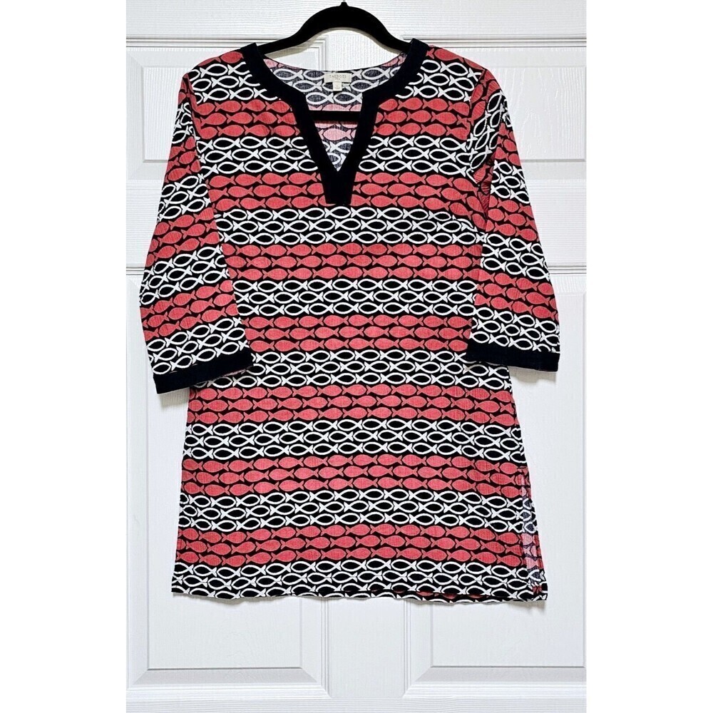 TALBOTS Pink Blue Fish Pattern 3/4 Sleeve Pullover Women Shirt (S)